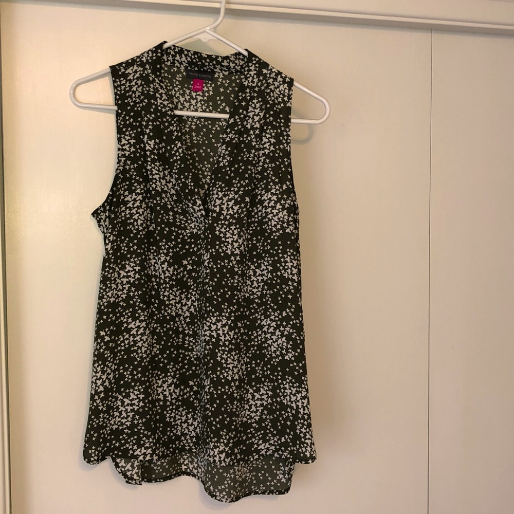 Vince Camuto flowing green and white sleeveless tunic